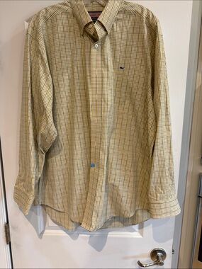 Vineyard Vines Yellow Plaid Button-Down Shirt with Blue Logo